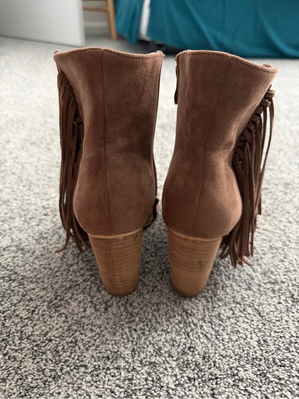 Buckle Brown Suede Fringe Ankle Boots